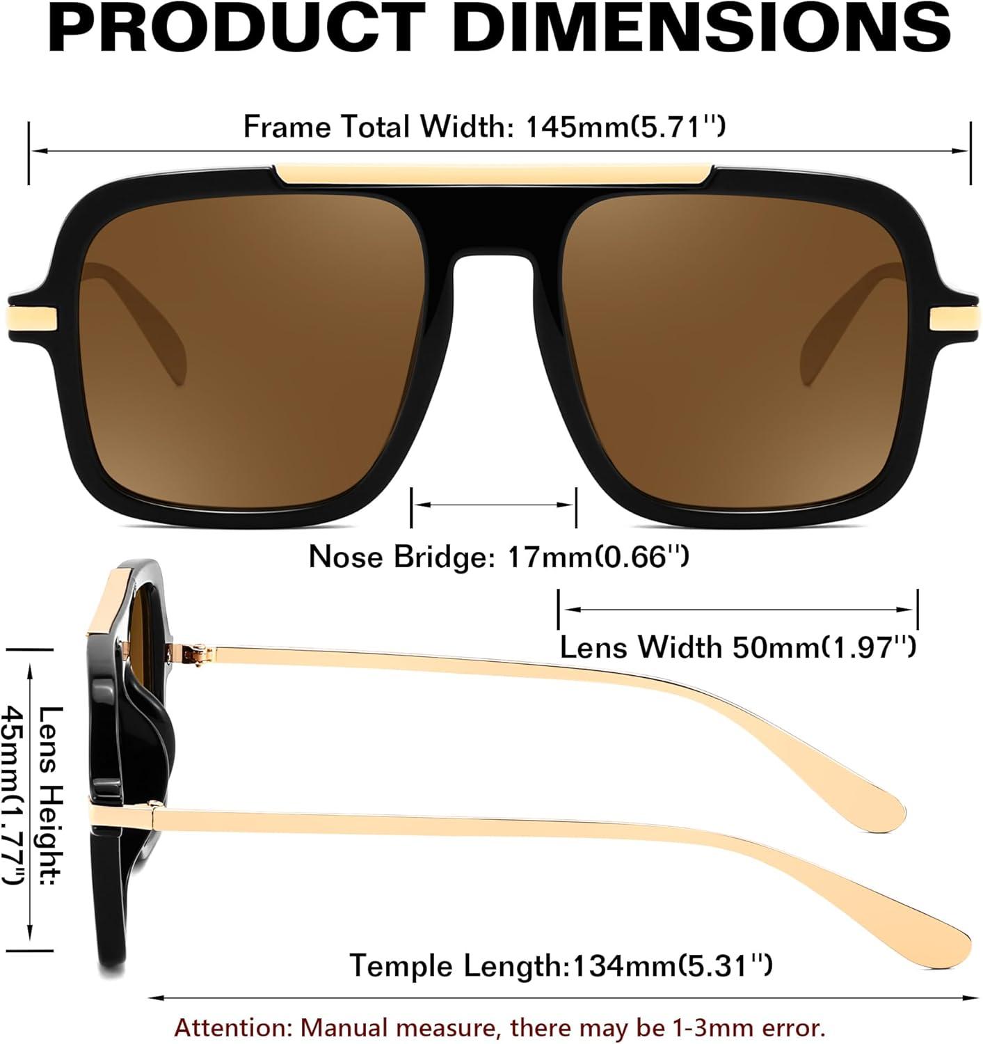 image:imageFEISEDY Retro Square Aviator Sunglasses for Women Men Trendy 70s Shades B4193Black FrameBrown Lens