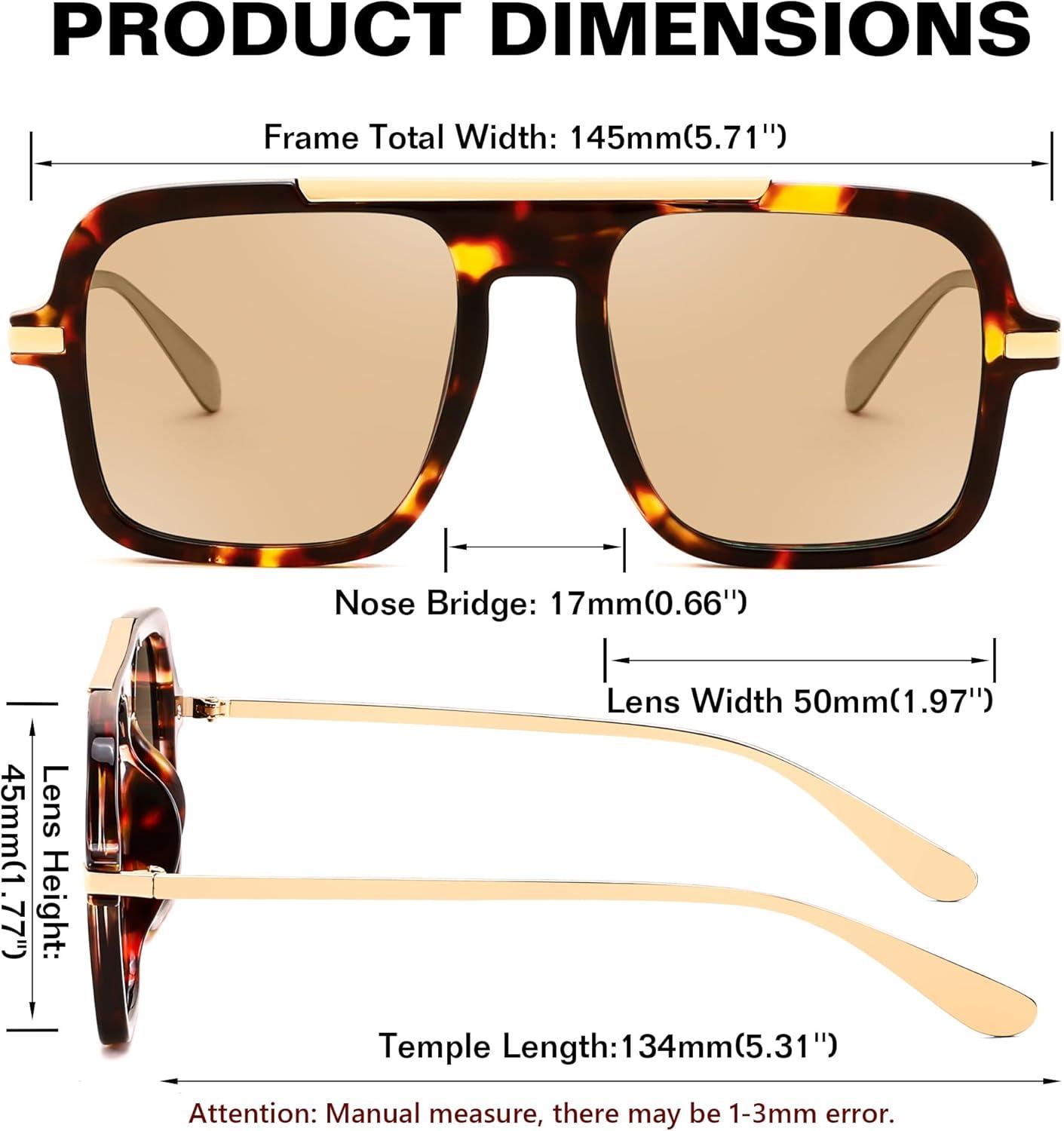image:imageFEISEDY Retro Square Aviator Sunglasses for Women Men Trendy 70s Shades B4193Tortoise FrameLight Brown Lens