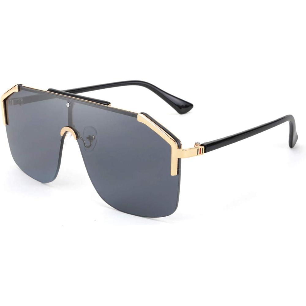 image:imageFEISEDY Classic Siamese One Piece Oversized Sunglasses Nice Rimless Stylish Retro Design for Women Men B263401 Black