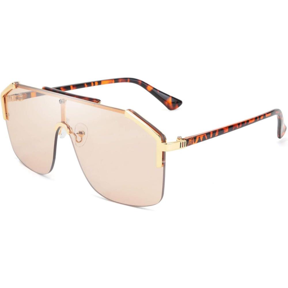 image:imageFEISEDY Classic Siamese One Piece Oversized Sunglasses Nice Rimless Stylish Retro Design for Women Men B263403 Leopardpink