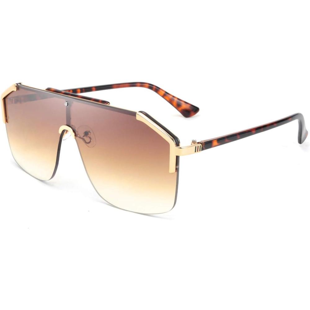 image:imageFEISEDY Classic Siamese One Piece Oversized Sunglasses Nice Rimless Stylish Retro Design for Women Men B263404 Leopardbrown