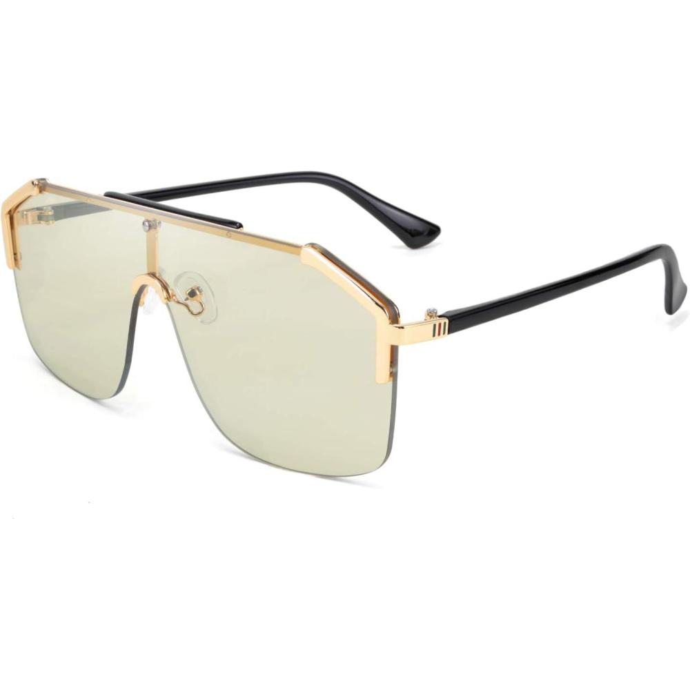 image:imageFEISEDY Classic Siamese One Piece Oversized Sunglasses Nice Rimless Stylish Retro Design for Women Men B263405 Transparent Green