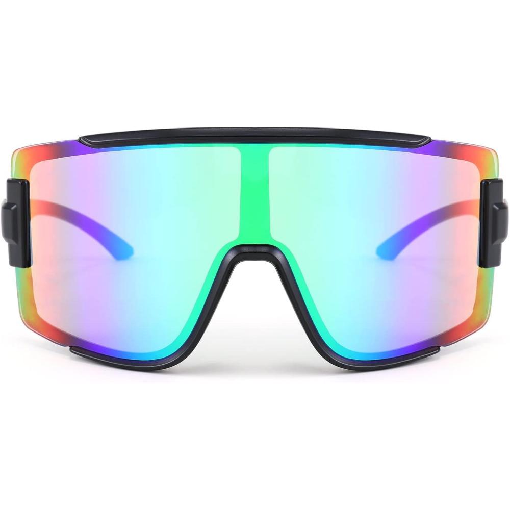 image:imageFEISEDY Men Women Sunglasses 80s Sport Cycling Baseball Glasses for Youth Teens Running Softball B4057Green Blue Mirror