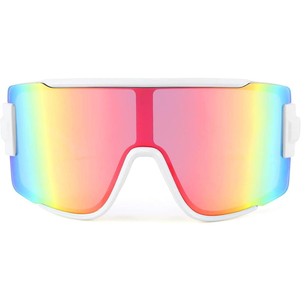 image:imageFEISEDY Men Women Sunglasses 80s Sport Cycling Baseball Glasses for Youth Teens Running Softball B4057Rainbow Mirror