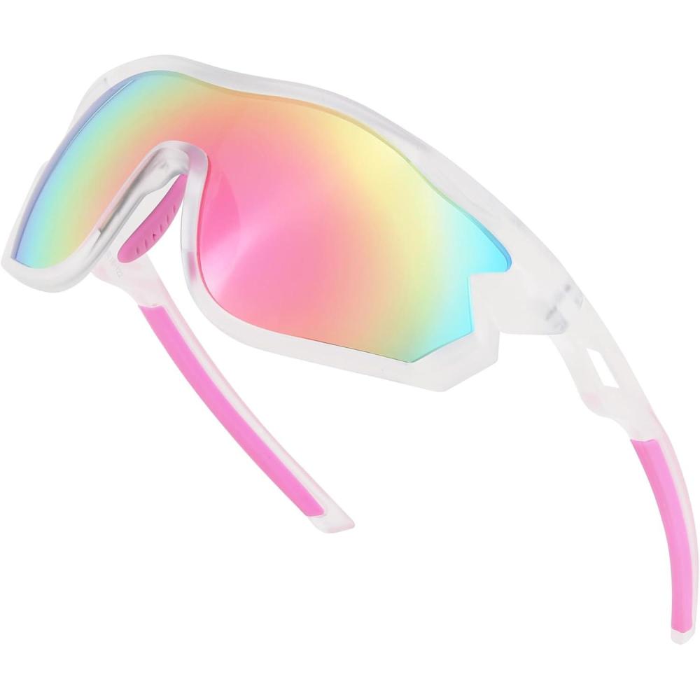 image:imageFEISEDY Polarized Sports Sunglasses Men Women UV Protection Cycling Baseball Glasses B4179White FramePink Mirror
