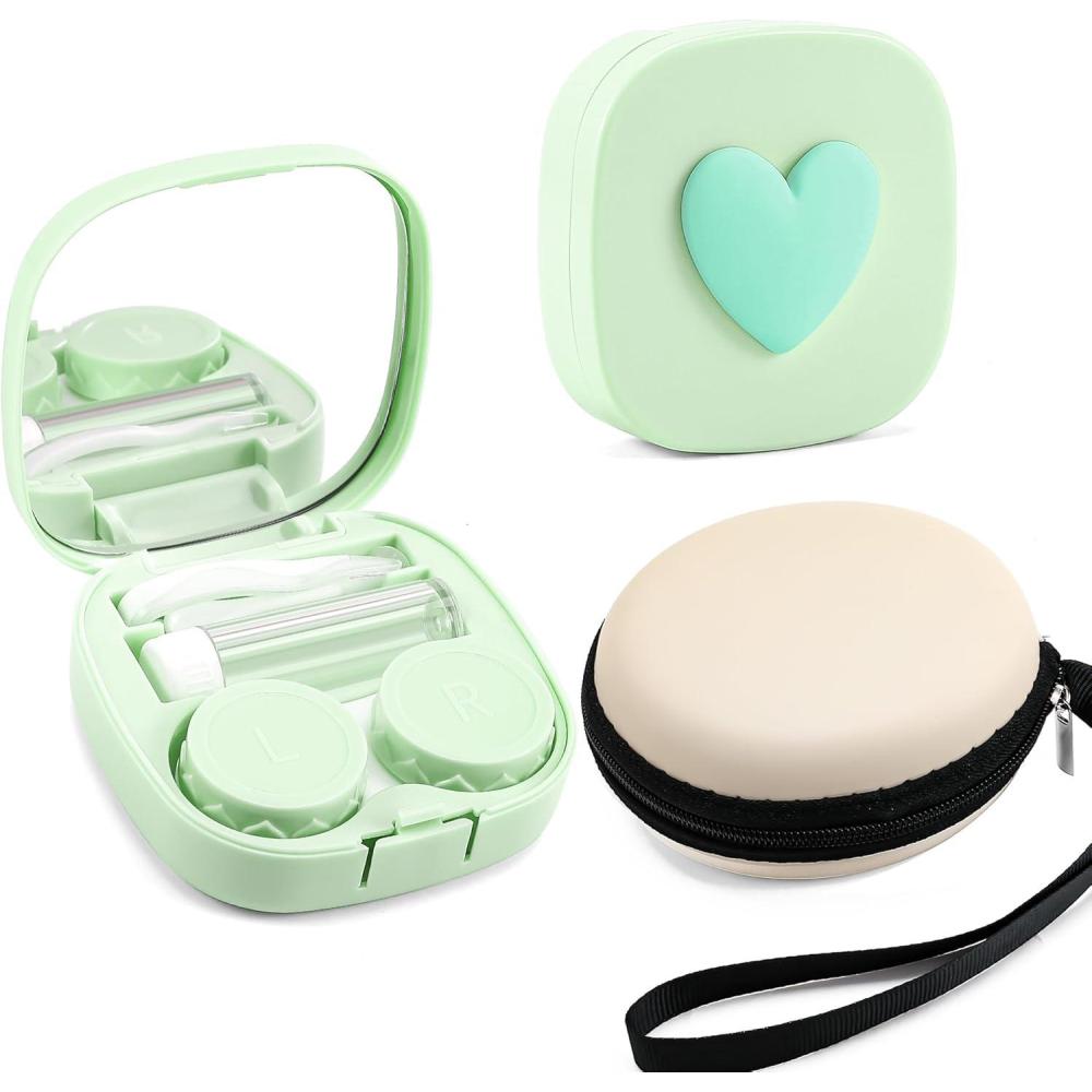 image:imageFEISEDY Portable Cute Contact Lens Case Remover Tool With Mirror Tweezers Kit for Women and Girl B0081Green