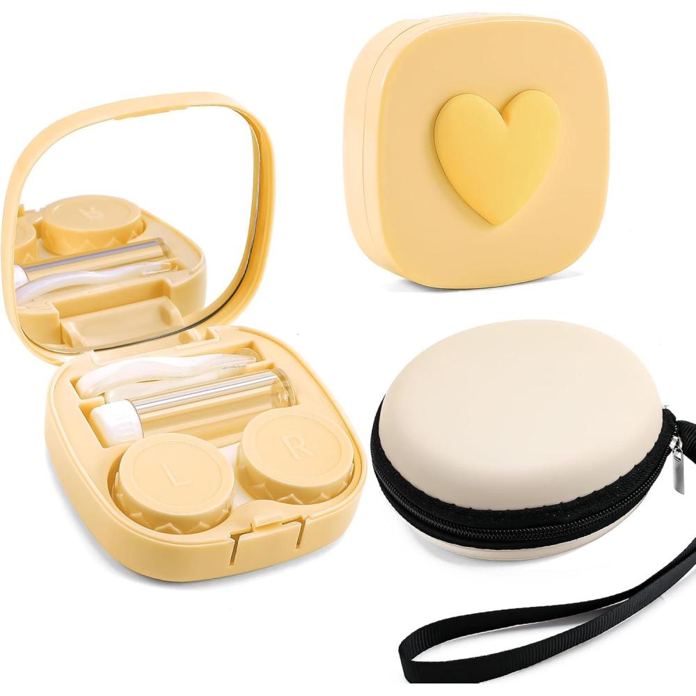 image:imageFEISEDY Portable Cute Contact Lens Case Remover Tool With Mirror Tweezers Kit for Women and Girl B0081Yellow