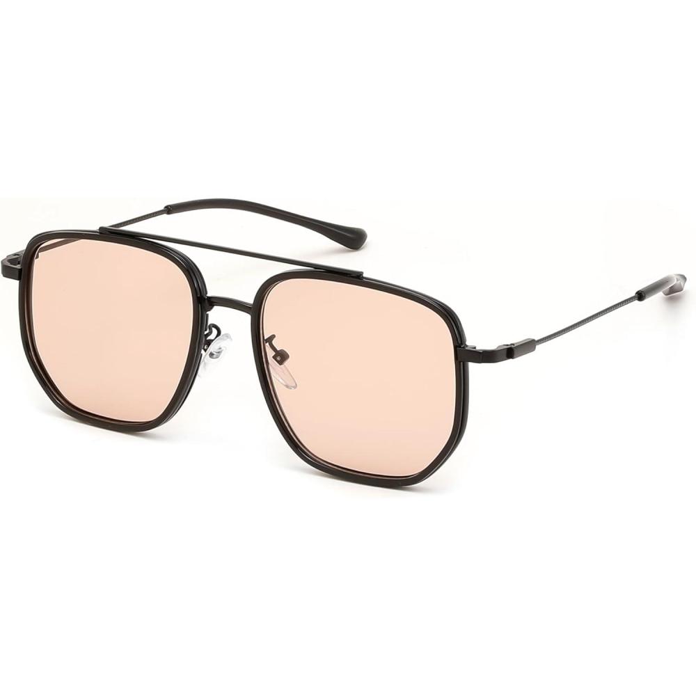 image:imageFEISEDY Retro Aviator Sunglasses for Women Men Vintage Classic Square Metal Frame Sun Glasses Trendy Shades B0371Black Frame Beige Lens