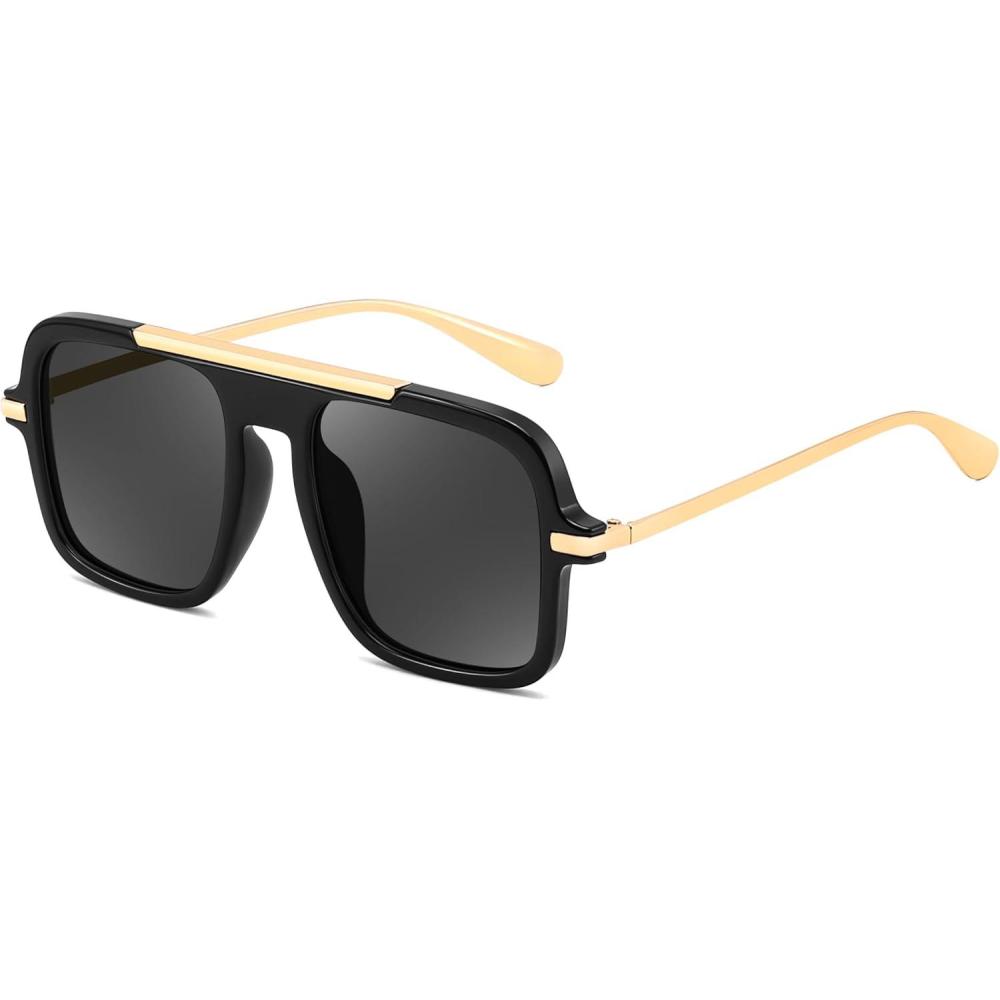 image:imageFEISEDY Retro Square Aviator Sunglasses for Women Men Trendy 70s Shades B4193Black