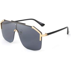 FEISEDY Classic Siamese One Piece Oversized Sunglasses Nice Rimless Stylish Retro Design for Women Men B2634(01 Black)
