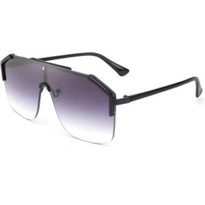 FEISEDY Classic Siamese One Piece Oversized Sunglasses Nice Rimless Stylish Retro Design for Women Men B2634(02 Black-grey)