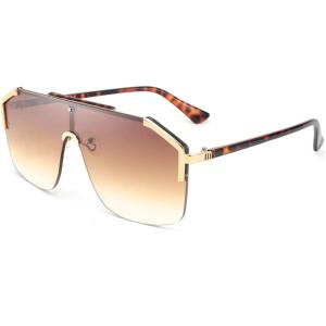FEISEDY Classic Siamese One Piece Oversized Sunglasses Nice Rimless Stylish Retro Design for Women Men B2634(04 Leopard-brown)