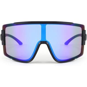 FEISEDY Men Women Sunglasses, 80s Sport Cycling Baseball Glasses for Youth Teens Running Softball B4057(Blue Mirror)