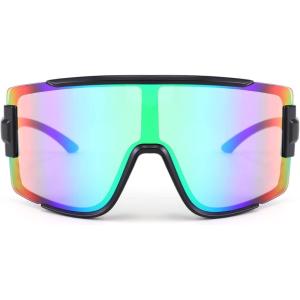FEISEDY Men Women Sunglasses, 80s Sport Cycling Baseball Glasses for Youth Teens Running Softball B4057(Green Blue Mirror)