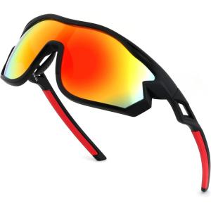 FEISEDY Polarized Sports Sunglasses Men Women UV Protection Cycling Baseball Glasses B4179(Black Frame/Red Mirror)