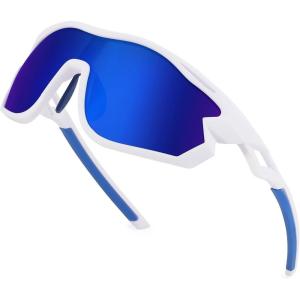 FEISEDY Polarized Sports Sunglasses Men Women UV Protection Cycling Baseball Glasses B4179(White Frame/Blue Mirror)
