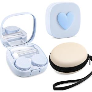 FEISEDY Portable Cute Contact Lens Case Remover Tool With Mirror Tweezers Kit for Women and Girl B0081(Blue)