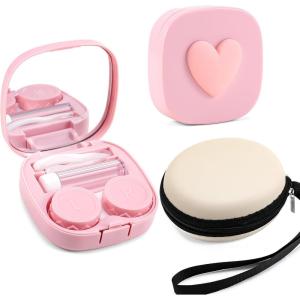 FEISEDY Portable Cute Contact Lens Case Remover Tool With Mirror Tweezers Kit for Women and Girl B0081(Pink)