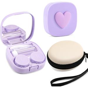 FEISEDY Portable Cute Contact Lens Case Remover Tool With Mirror Tweezers Kit for Women and Girl B0081(Purple)