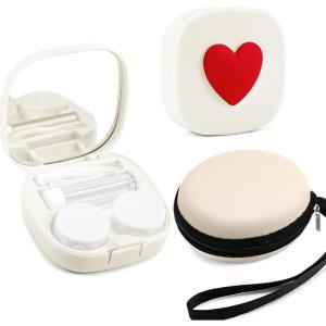 FEISEDY Portable Cute Contact Lens Case Remover Tool With Mirror Tweezers Kit for Women and Girl B0081(White)