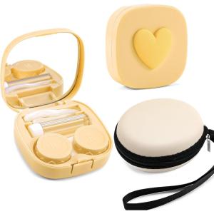 FEISEDY Portable Cute Contact Lens Case Remover Tool With Mirror Tweezers Kit for Women and Girl B0081(Yellow)