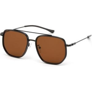 FEISEDY Retro Aviator Sunglasses for Women Men Vintage Classic Square Metal Frame Sun Glasses Trendy Shades B0371(Black Frame Brown Lens)