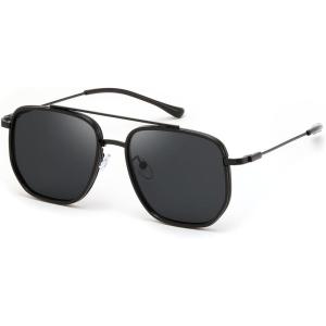 FEISEDY Retro Aviator Sunglasses for Women Men Vintage Classic Square Metal Frame Sun Glasses Trendy Shades B0371(Black Frame Grey Lens)