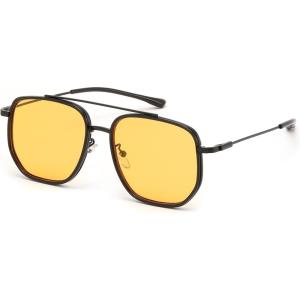 FEISEDY Retro Aviator Sunglasses for Women Men Vintage Classic Square Metal Frame Sun Glasses Trendy Shades B0371(Black Frame Yellow Lens)