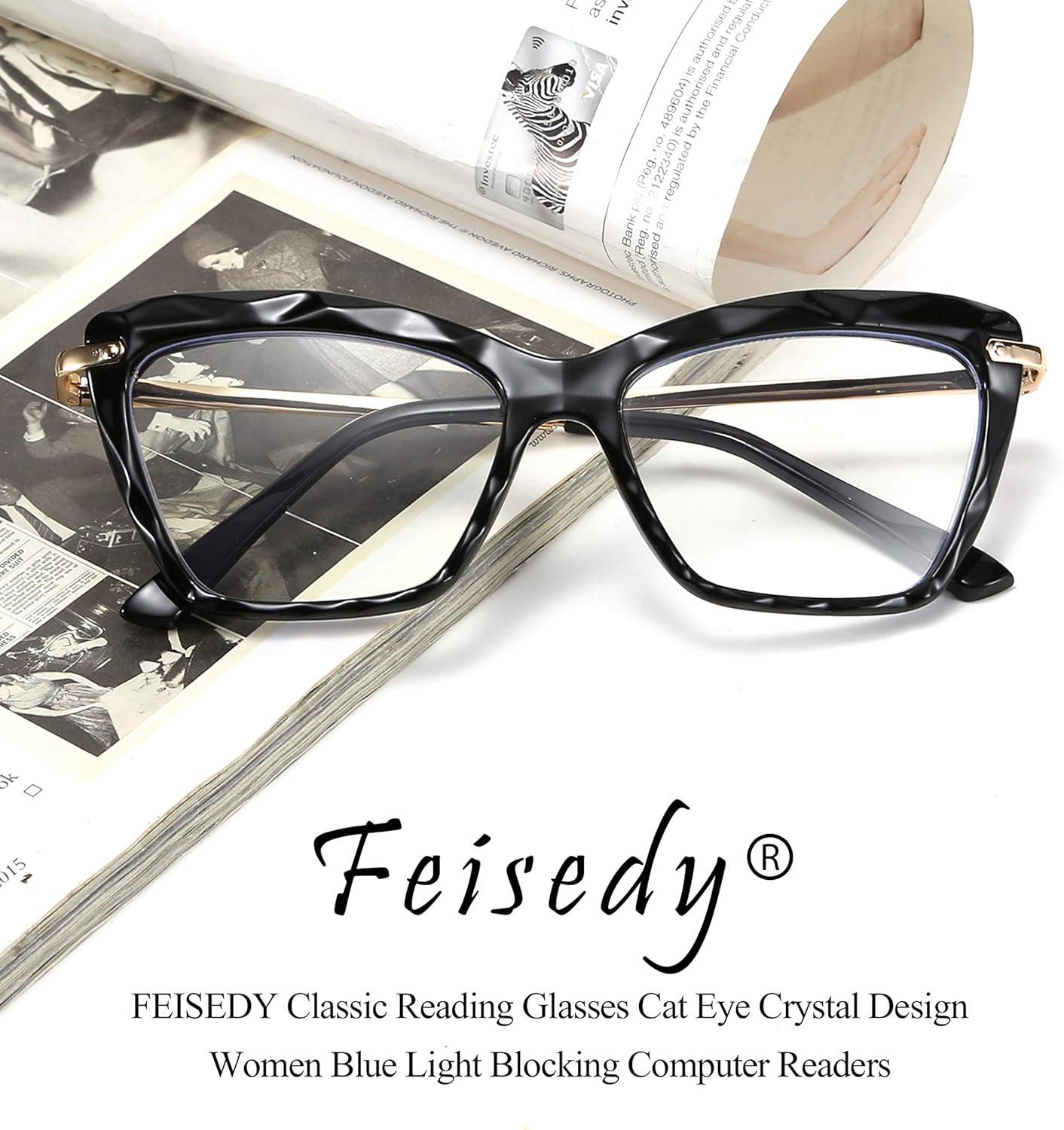 image:imageFEISEDY Crystal Cat Eye Reading Glasses Blue Light Blocking Reader Anti Eyestrain Glasses B2596 Black 250xBlack