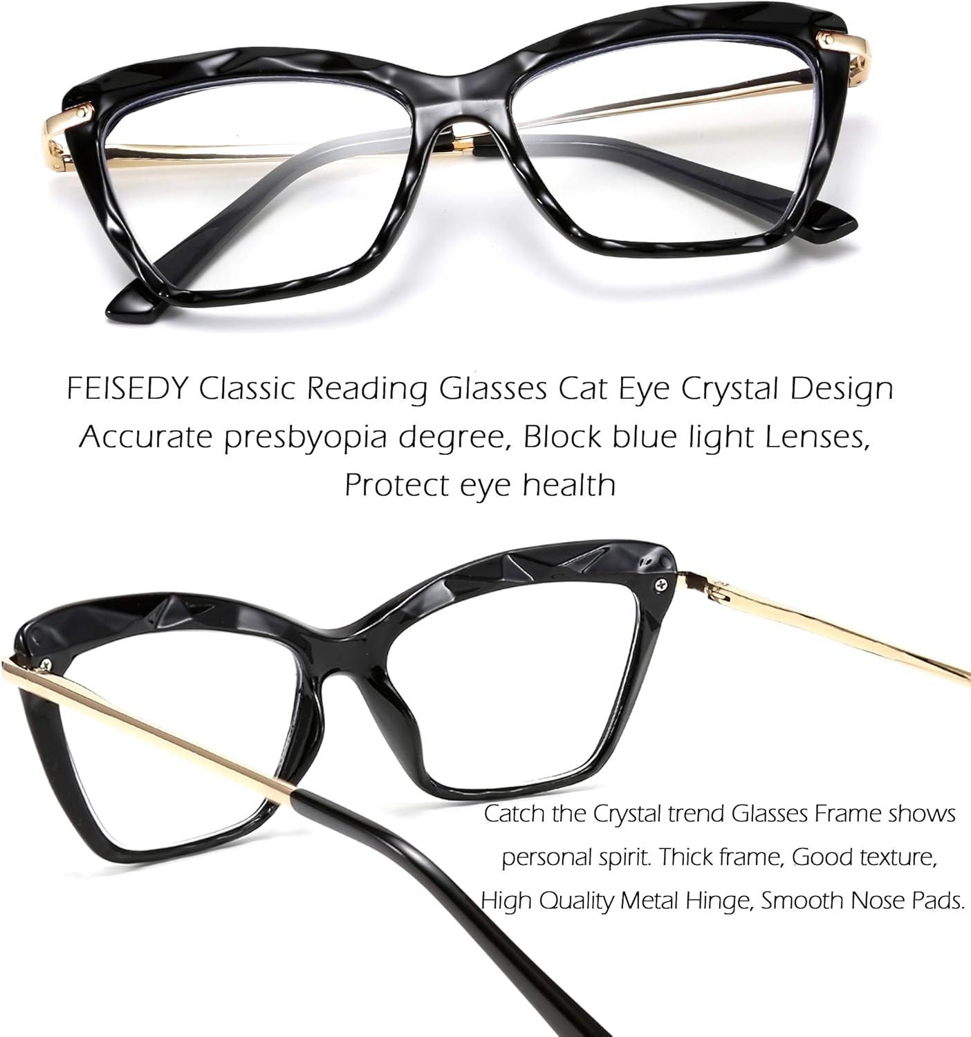 image:imageFEISEDY Crystal Cat Eye Reading Glasses Blue Light Blocking Reader Anti Eyestrain Glasses B2596 Black 250xBlack