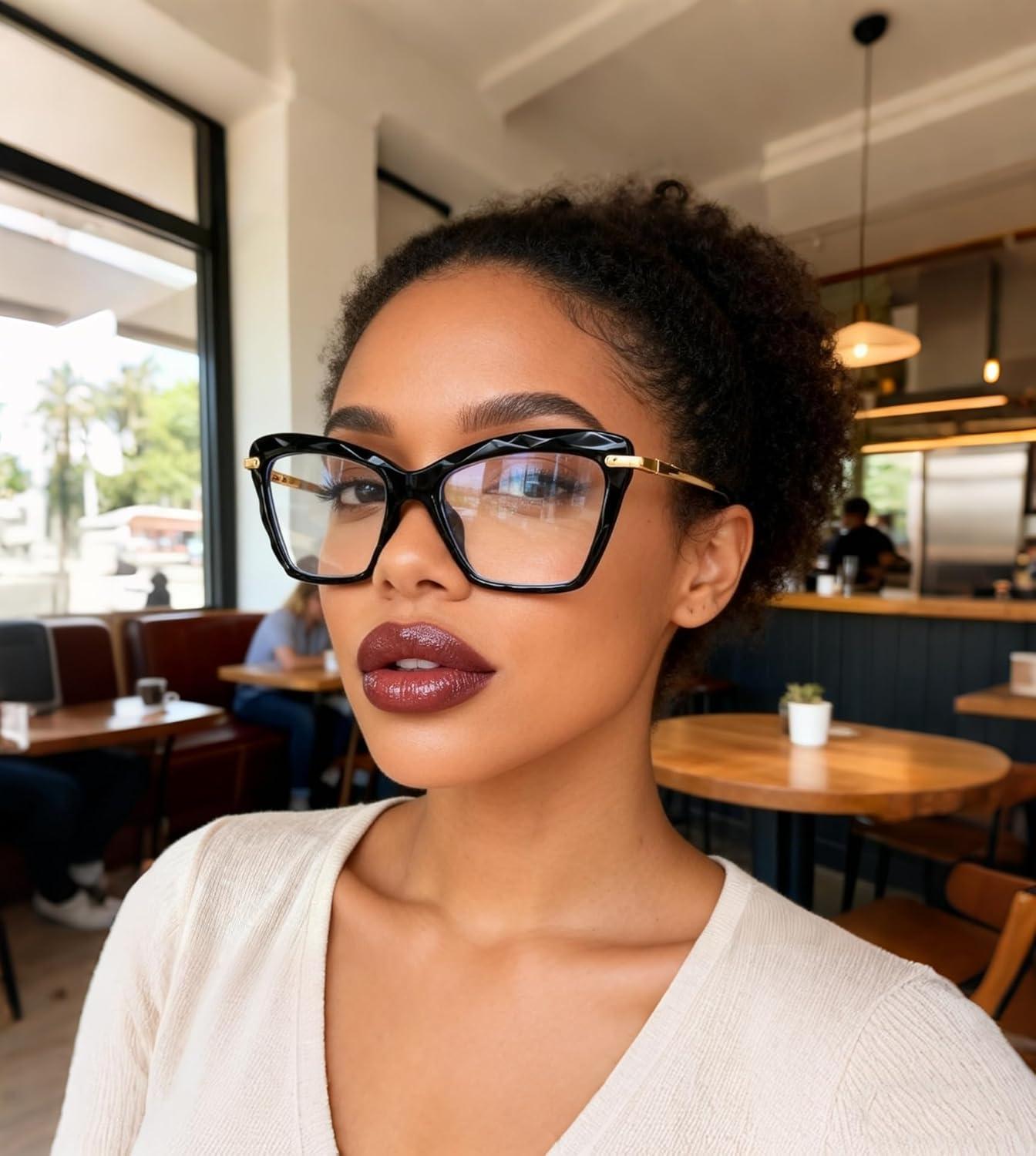 image:imageFEISEDY Crystal Cat Eye Reading Glasses Blue Light Blocking Reader Anti Eyestrain Glasses B2596 Black 250xBlack
