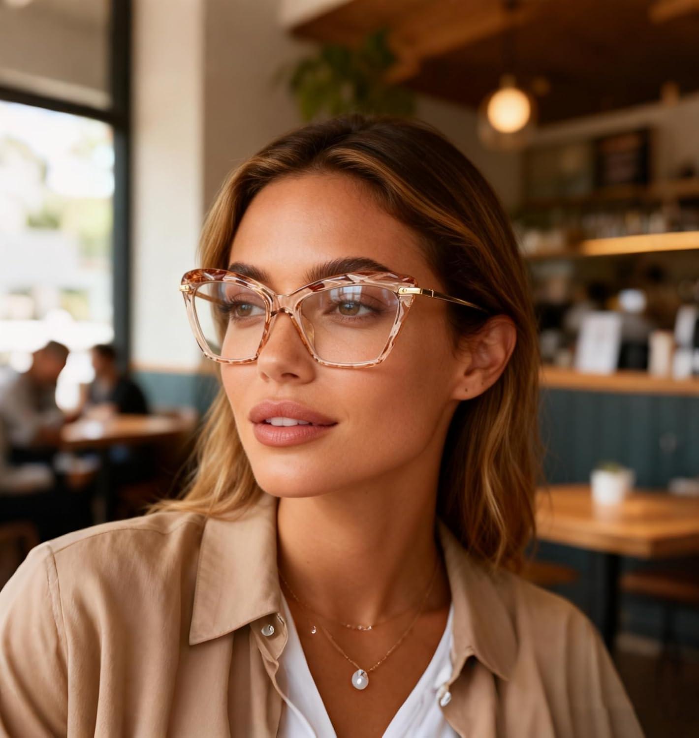 image:imageFEISEDY Crystal Cat Eye Reading Glasses Blue Light Blocking Reader Anti Eyestrain Glasses B2596 Black 250xChampagne