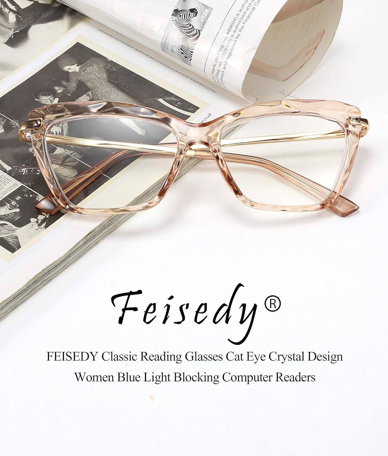 image:imageFEISEDY Crystal Cat Eye Reading Glasses Blue Light Blocking Reader Anti Eyestrain Glasses B2596 Black 250xChampagne