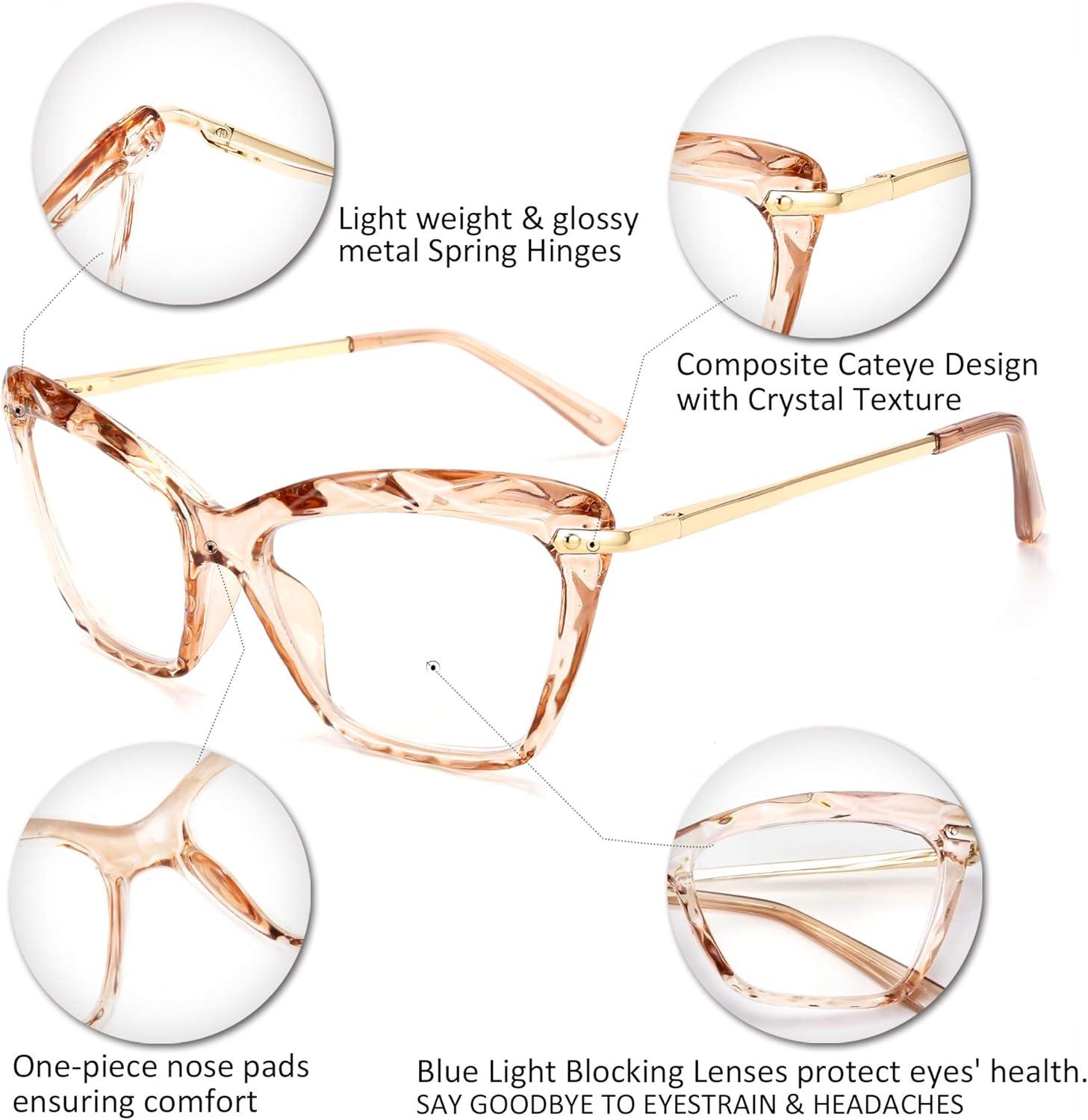 image:imageFEISEDY Crystal Cat Eye Reading Glasses Blue Light Blocking Reader Anti Eyestrain Glasses B2596 Black 250xChampagne