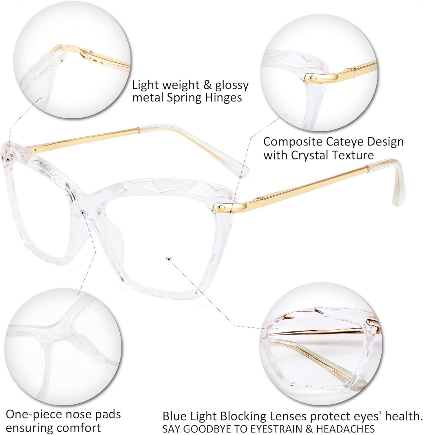 image:imageFEISEDY Crystal Cat Eye Reading Glasses Blue Light Blocking Reader Anti Eyestrain Glasses B2596 Black 250xClear