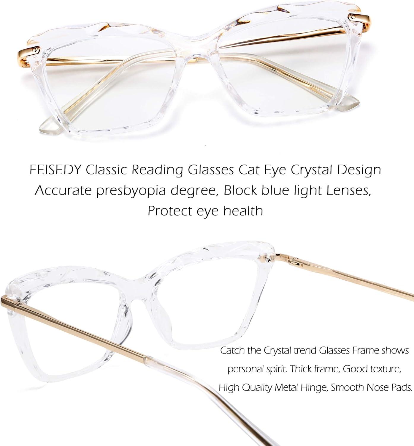 image:imageFEISEDY Crystal Cat Eye Reading Glasses Blue Light Blocking Reader Anti Eyestrain Glasses B2596 Black 250xClear