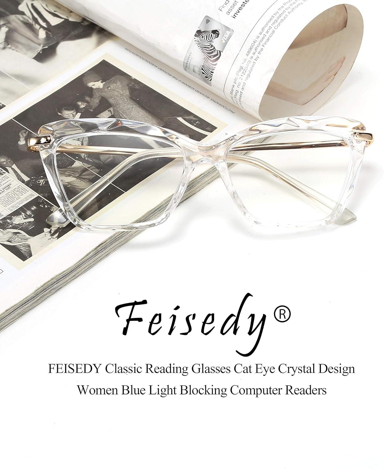image:imageFEISEDY Crystal Cat Eye Reading Glasses Blue Light Blocking Reader Anti Eyestrain Glasses B2596 Black 250xClear