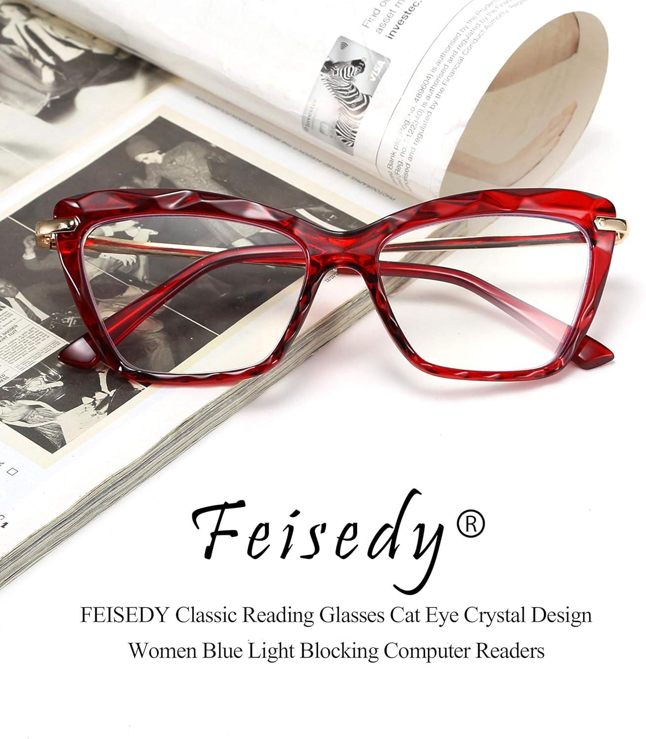image:imageFEISEDY Crystal Cat Eye Reading Glasses Blue Light Blocking Reader Anti Eyestrain Glasses B2596 Black 250xWine