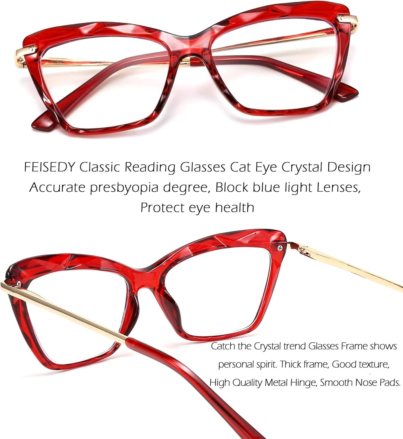 image:imageFEISEDY Crystal Cat Eye Reading Glasses Blue Light Blocking Reader Anti Eyestrain Glasses B2596 Black 250xWine