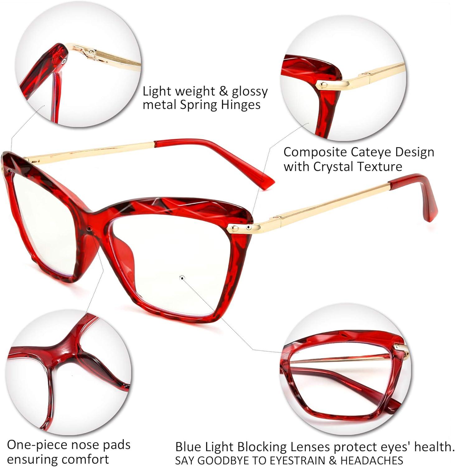 image:imageFEISEDY Crystal Cat Eye Reading Glasses Blue Light Blocking Reader Anti Eyestrain Glasses B2596 Black 250xWine