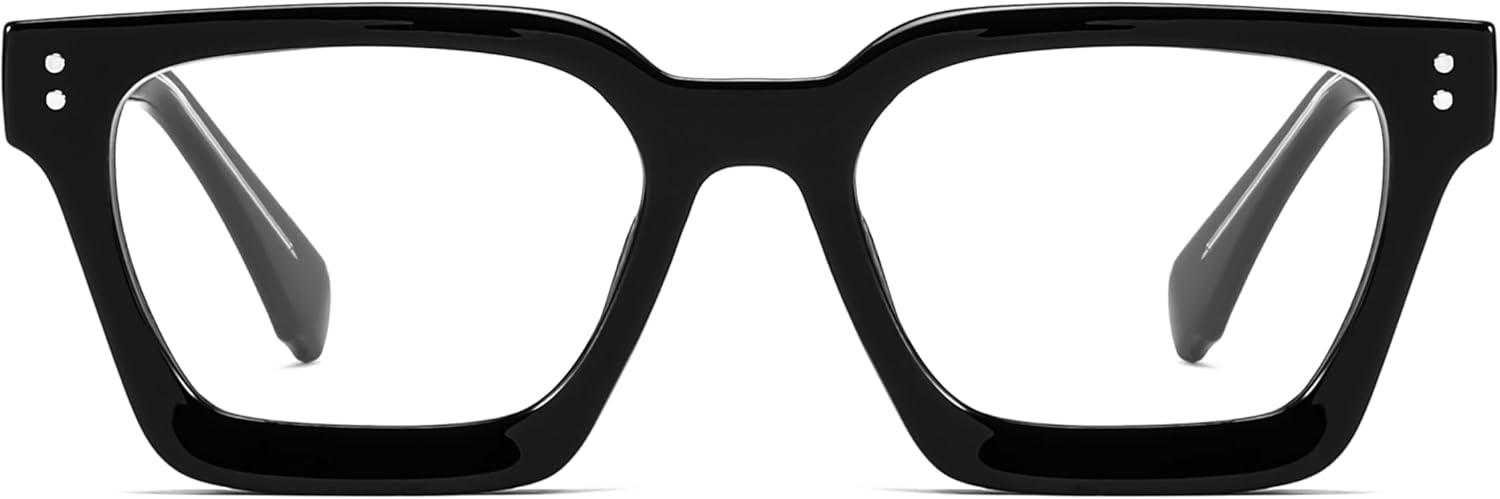 image:imageFEISEDY Blue Light Blocking Glasses Women Men Chunky Square Computer Glasses B0101Black