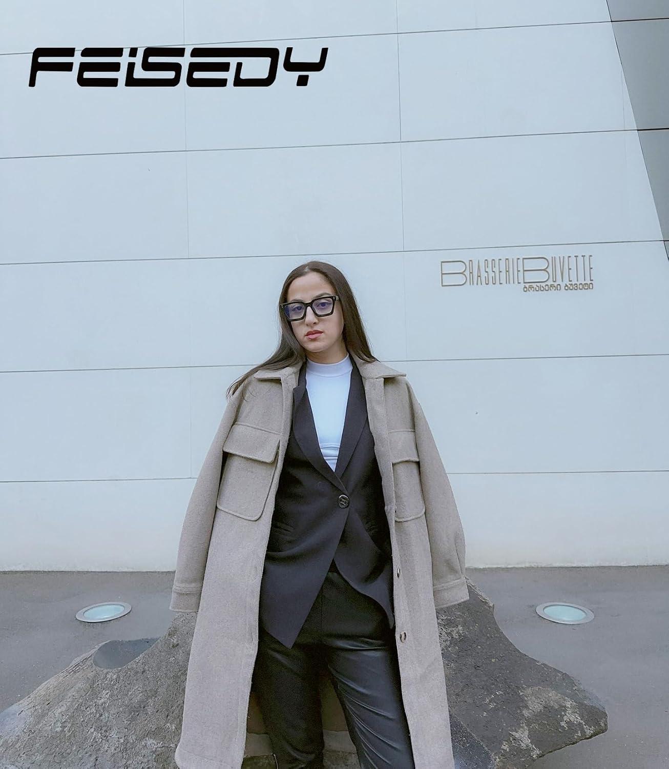 image:imageFEISEDY Blue Light Blocking Glasses Women Men Chunky Square Computer Glasses B0101Black