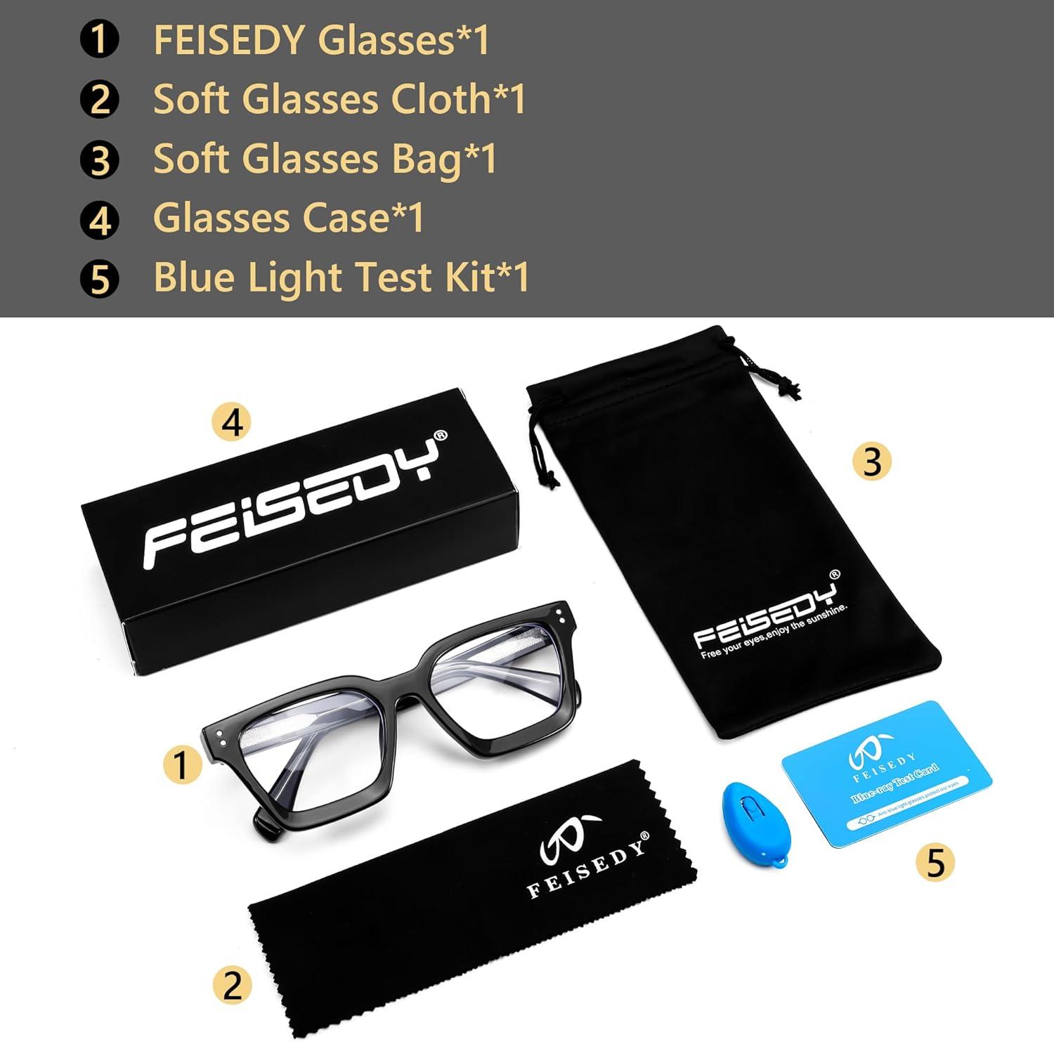 image:imageFEISEDY Blue Light Blocking Glasses Women Men Chunky Square Computer Glasses B0101Black