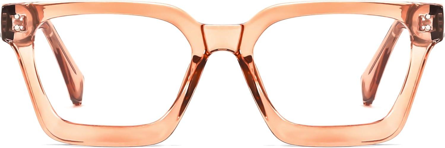 image:imageFEISEDY Blue Light Blocking Glasses Women Men Chunky Square Computer Glasses B0101Clear Champagne