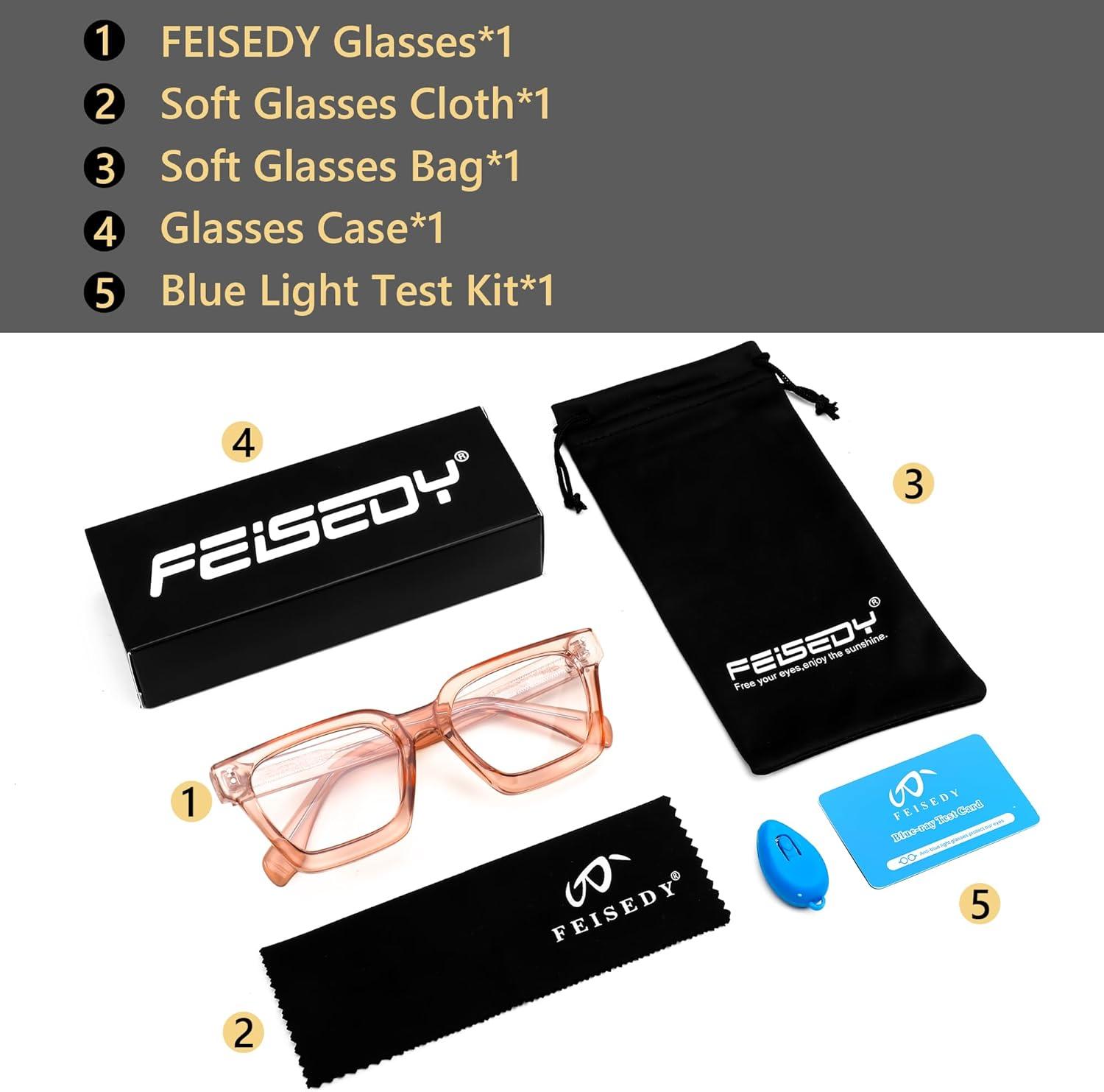 image:imageFEISEDY Blue Light Blocking Glasses Women Men Chunky Square Computer Glasses B0101Clear Champagne