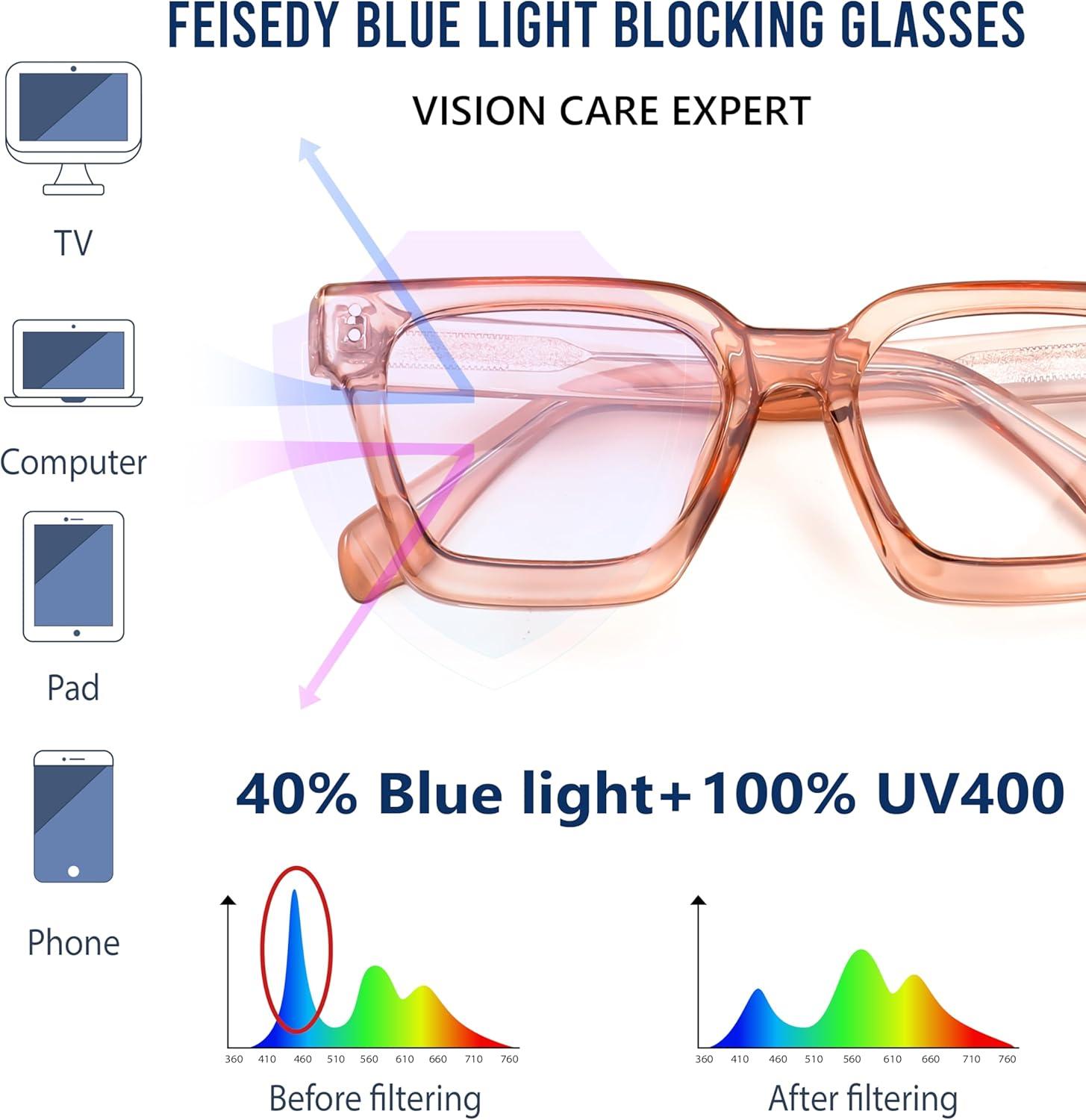 image:imageFEISEDY Blue Light Blocking Glasses Women Men Chunky Square Computer Glasses B0101Clear Champagne