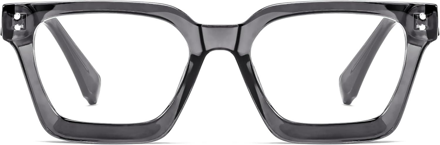 image:imageFEISEDY Blue Light Blocking Glasses Women Men Chunky Square Computer Glasses B0101Transparent Gray