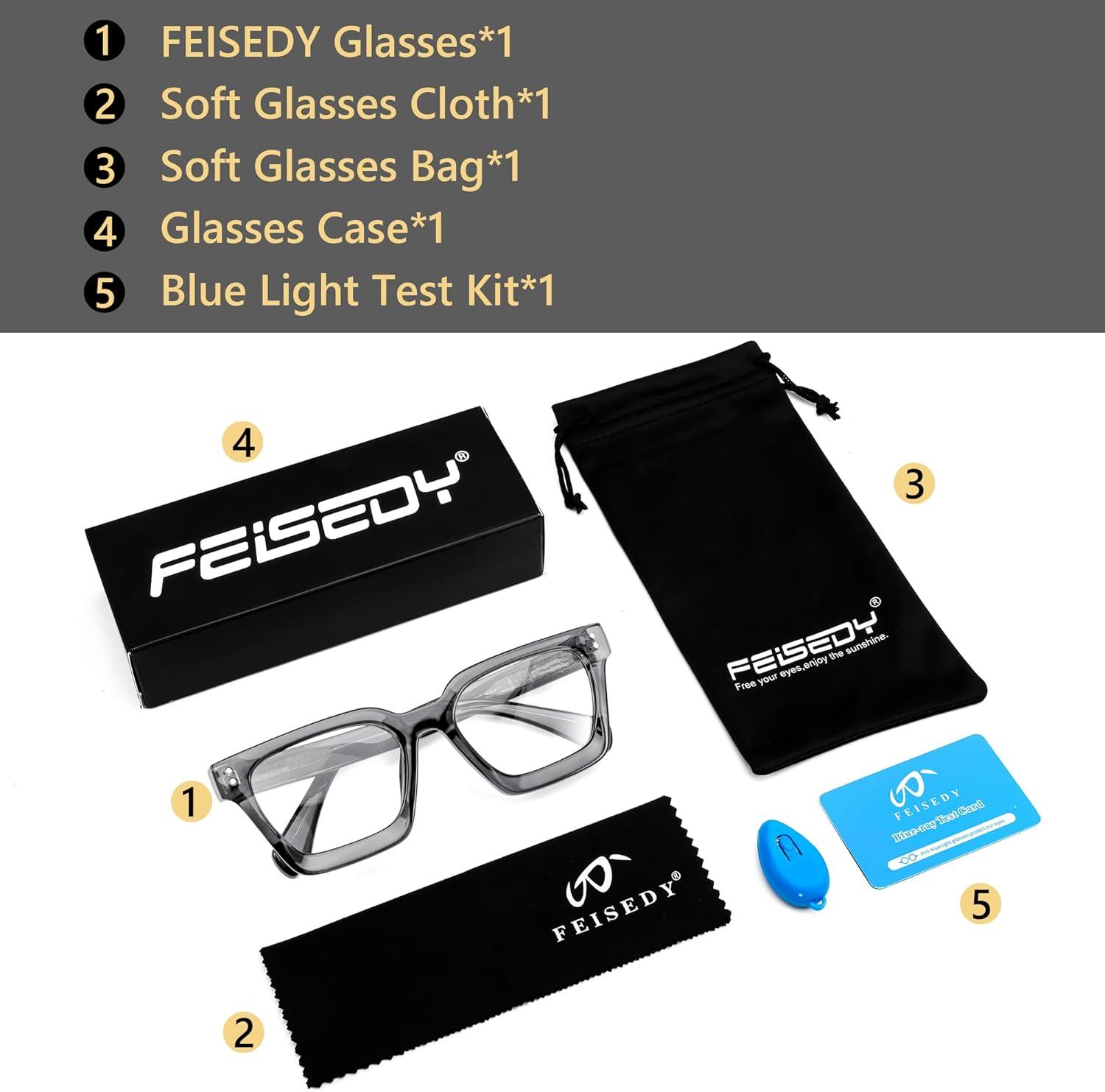 image:imageFEISEDY Blue Light Blocking Glasses Women Men Chunky Square Computer Glasses B0101Transparent Gray