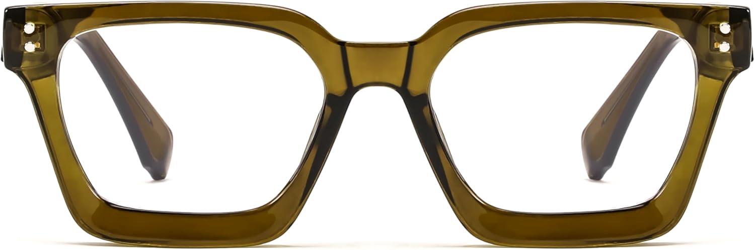 image:imageFEISEDY Blue Light Blocking Glasses Women Men Chunky Square Computer Glasses B0101Transparent Olive Green
