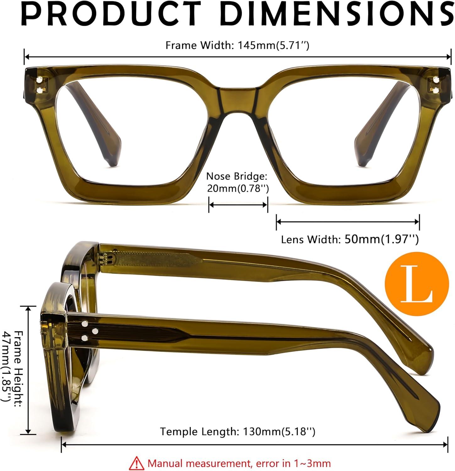 image:imageFEISEDY Blue Light Blocking Glasses Women Men Chunky Square Computer Glasses B0101Transparent Olive Green